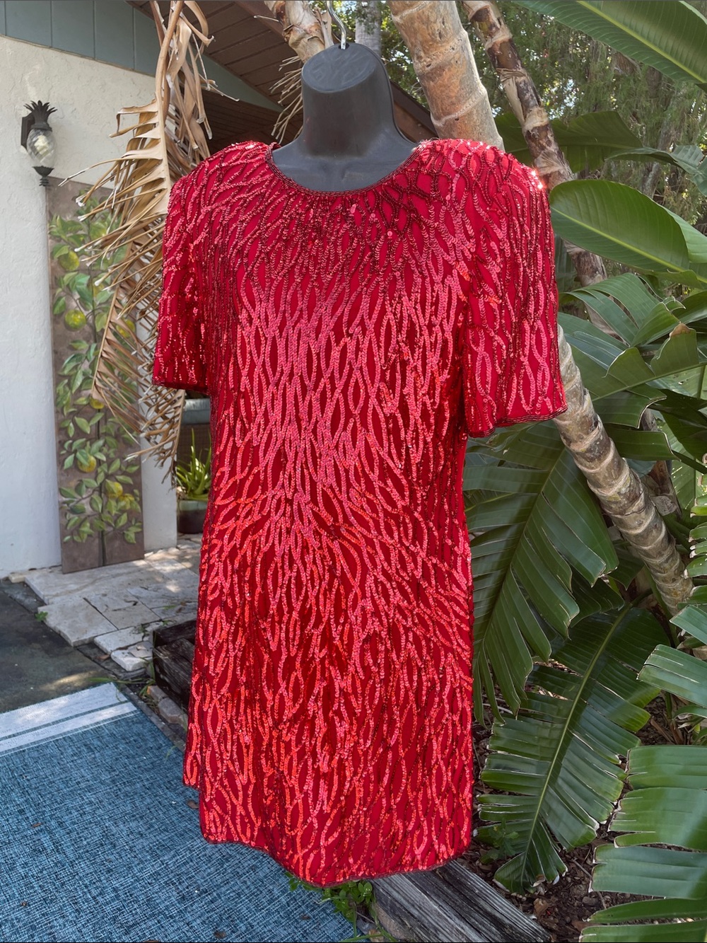 Scala silk and sequin dress with power shoulders